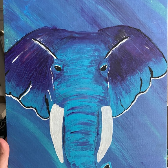 Hand Crafted Blue and Purple Elephant Painting - Picture 2 of 3